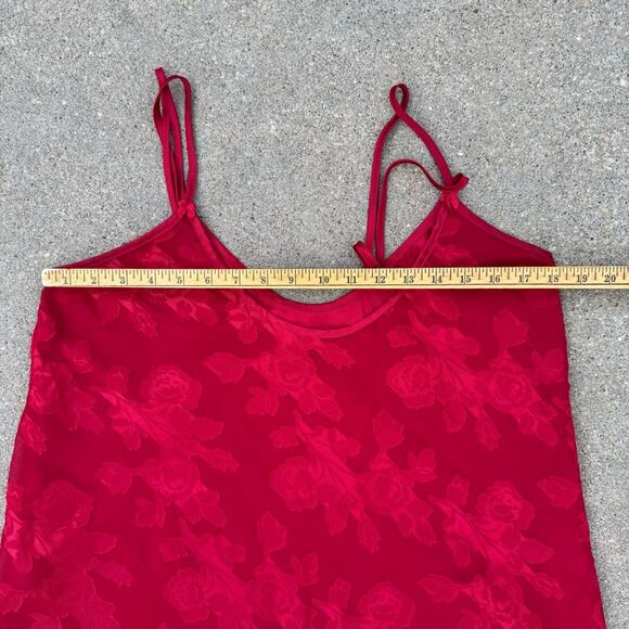 Vintage 90s Inner Most Red Satin Floral Double Layer Slinky Slip Dress MEDIUM - Picture 6 of 7